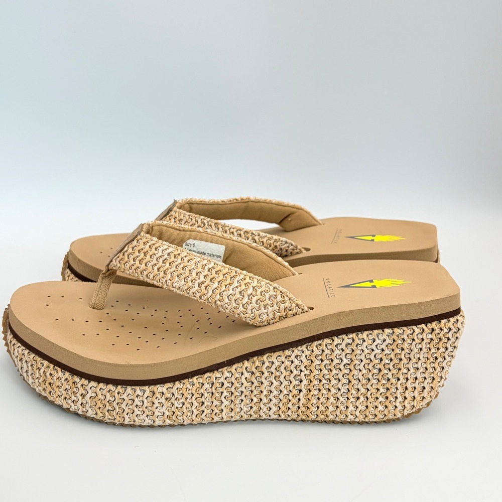 Volatile Neville Wedge Sandals Woven Raffia Platform Flip Flop Sz 8 Boho Summer - Picture 11 of 14